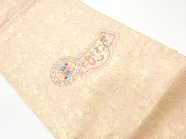 JAPANESE KIMONO / VINTAGE NAGOYA OBI / EMBROIDERY / FLOWER ROUNDEL & FLOWER ARABESQUE